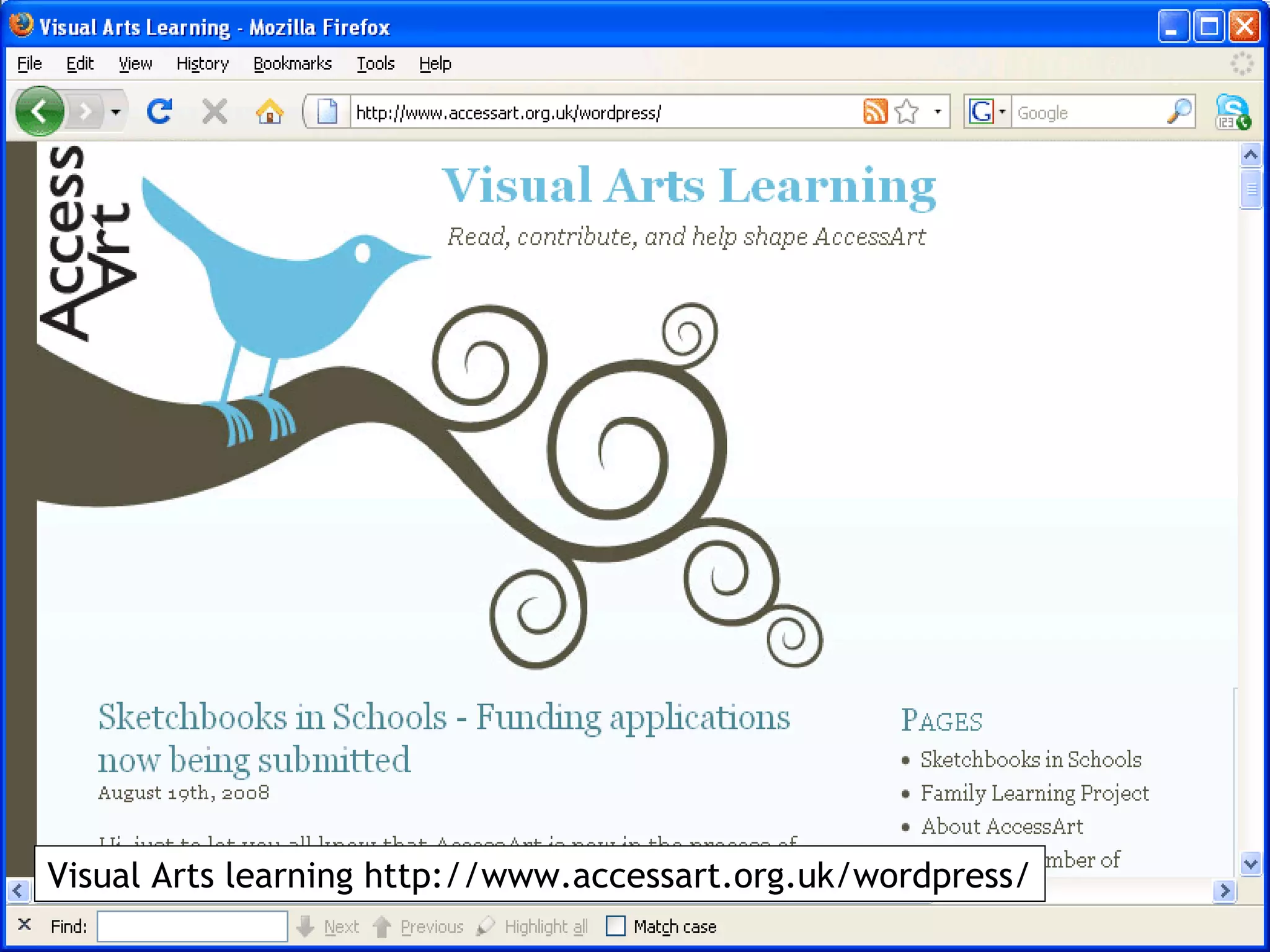 Visual Arts learning http://www.accessart.org.uk/wordpress/ 