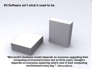 #3:Software ain’t what it used to be. <ul><li>&quot;Microsoft's business model depends on everyone upgrading their computi...