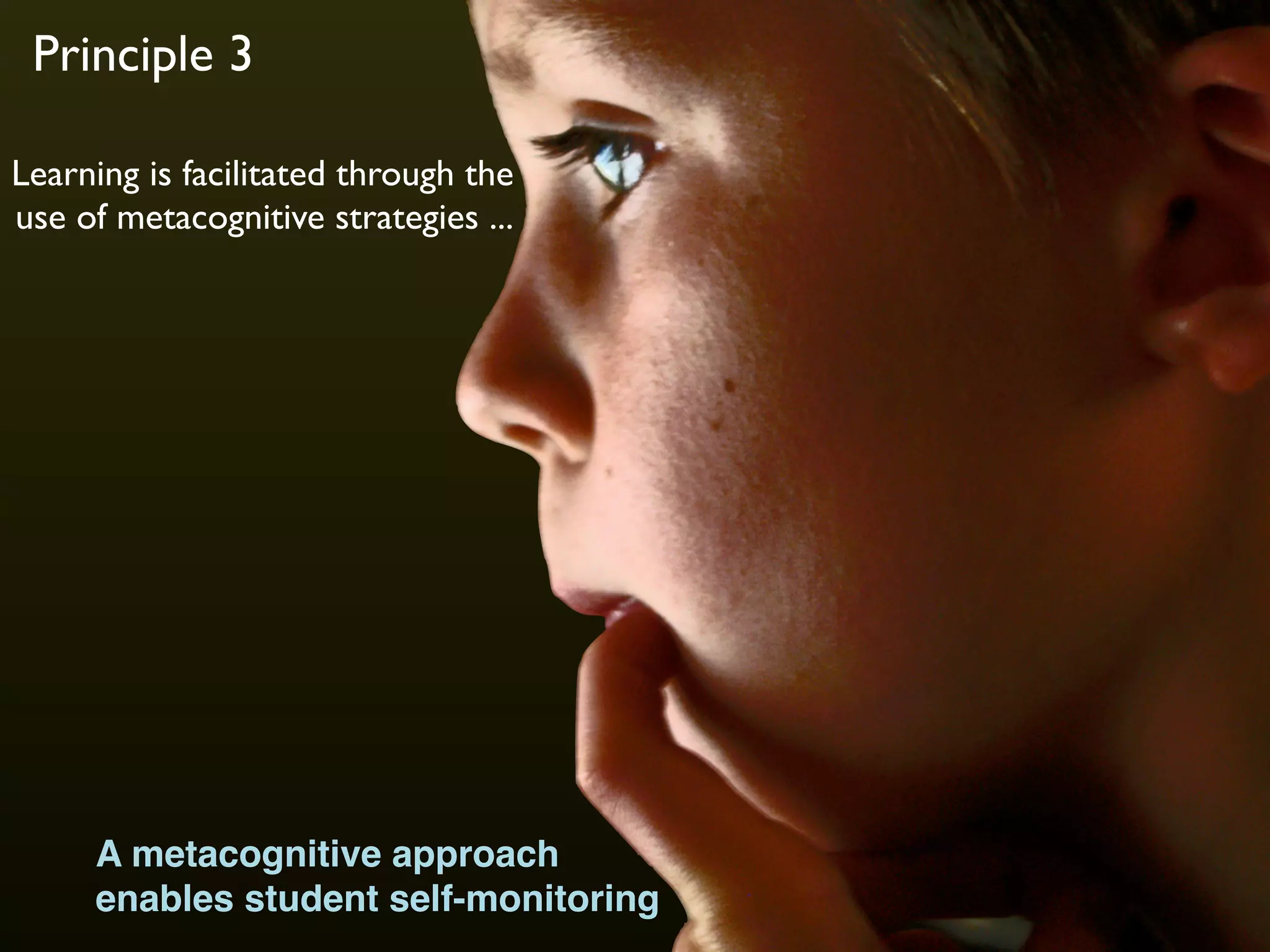 Learning is facilitated through the
use of metacognitive strategies ...
Principle 3
A metacognitive approach
enables student self-monitoring
 