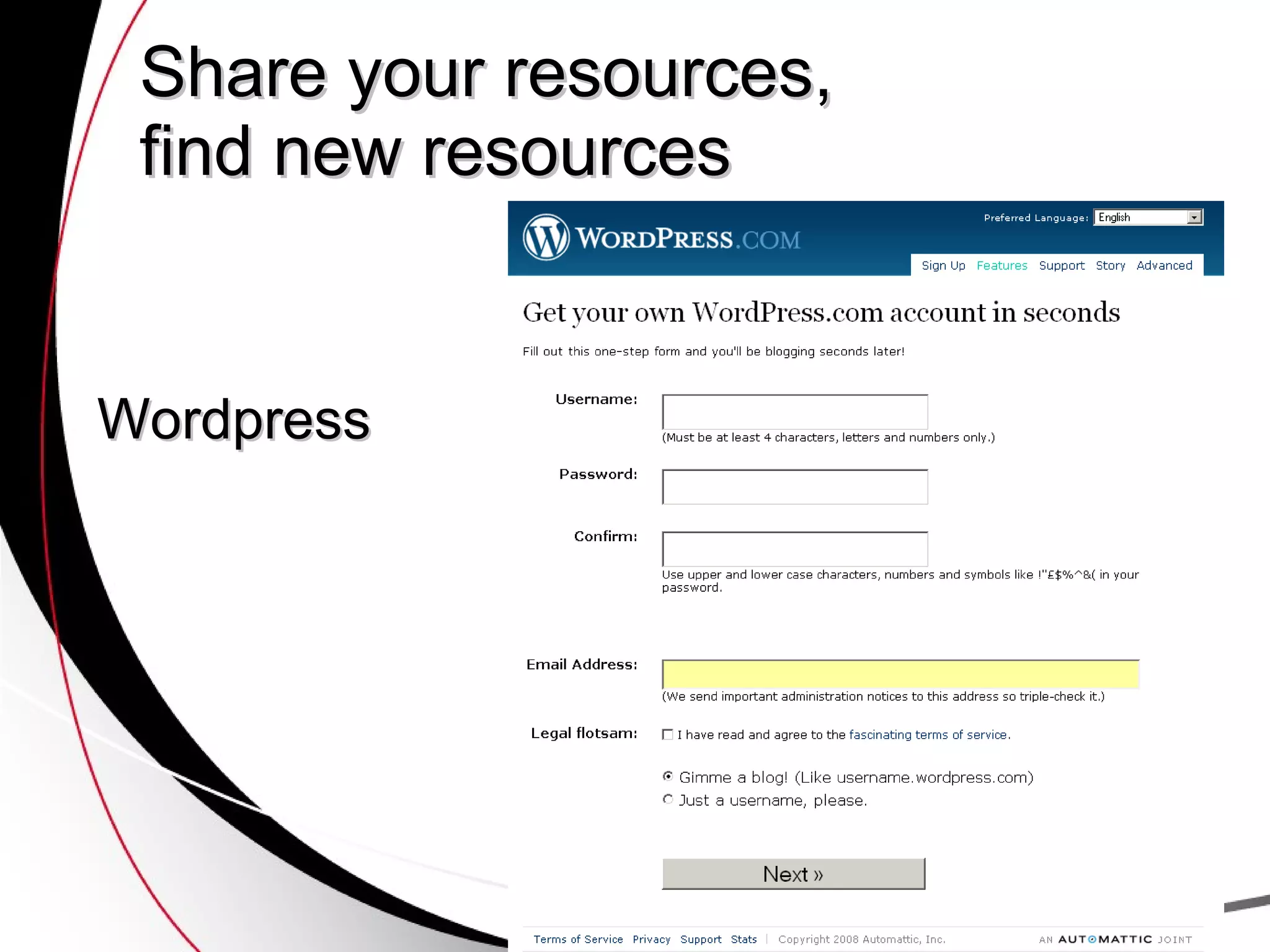 Share your resources, find new resources Wordpress 