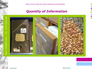 4
Quantity of Information
Resultater
Målgruppe
Web 2.0 as a tool for future teachers and students
Q
U
A
N
Y
I
T
Y
O
F
I
N
...