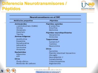 “Educación para todos con calidad global”
Diferencia Neurotransmisores /
Péptidos
FI-GQ-OCMC-004-015 V. 000-27-08-2011
 