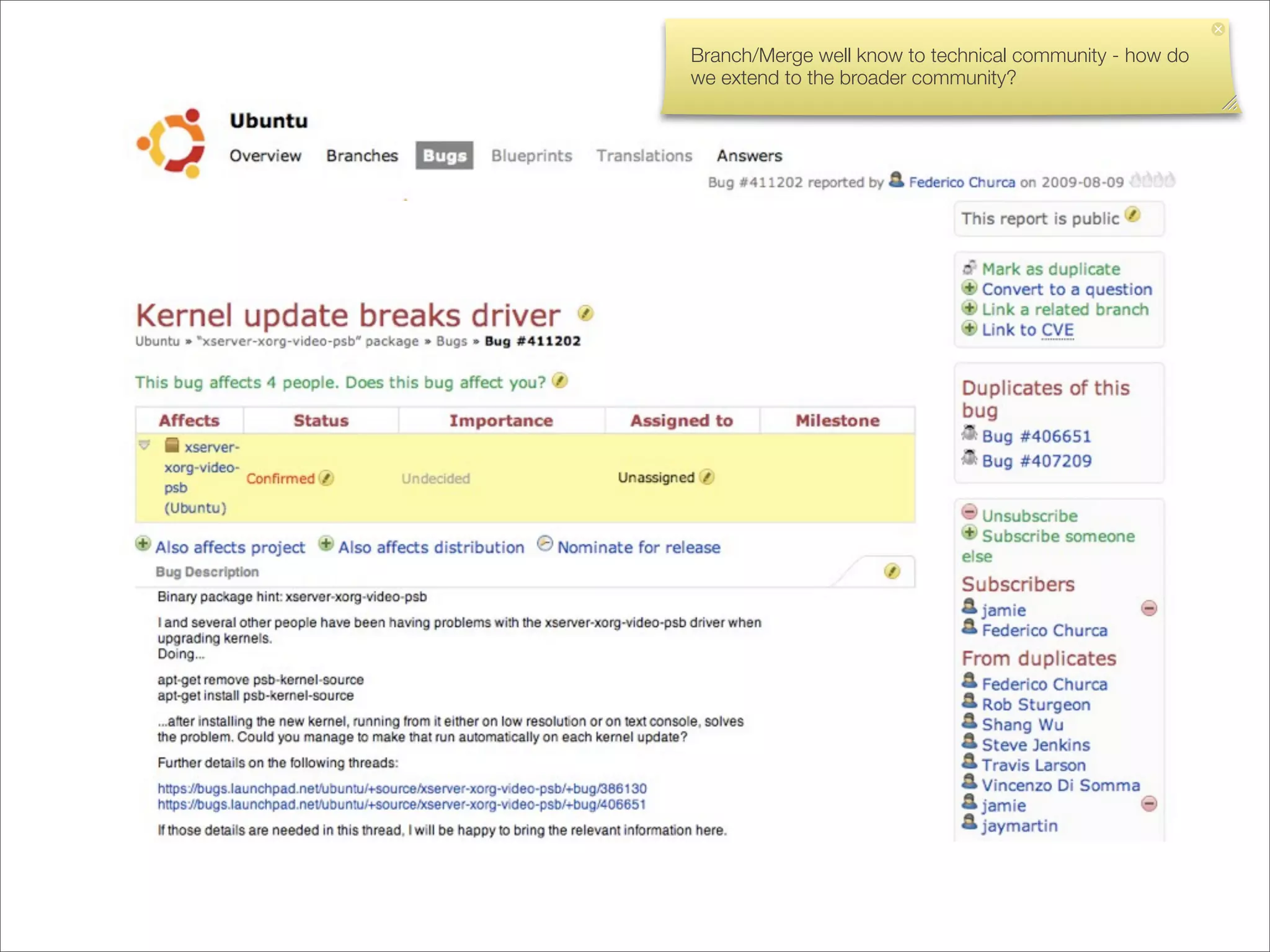 Branch/Merge well know to technical community - how do
we extend to the broader community?
 