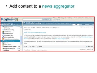 Add content to a  news aggregator 