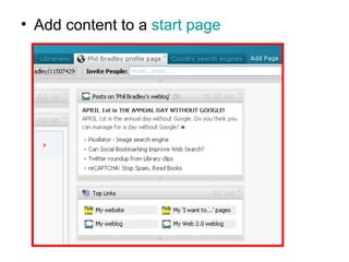 Add content to a  start page 