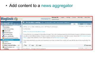 Add content to a  news aggregator 