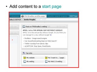Add content to a  start page 