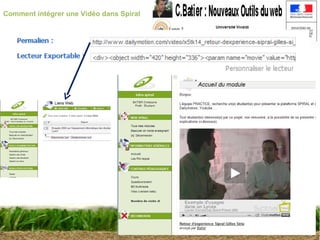 Atelier 7 :  Spiral et le web2 Christophe BATIER Comment intégrer une Vidéo dans Spiral 