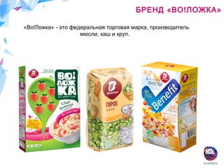 РЕШЕНИЕ:
Создать эффективное бренд-сообщество
«Бабушкино лукошко» на базе социальной сети
«Вконтакте»
БРЕНД «ВО!ЛОЖКА»
«Во!Ложка» - это федеральная торговая марка, производитель
мюсли, каш и круп.
 