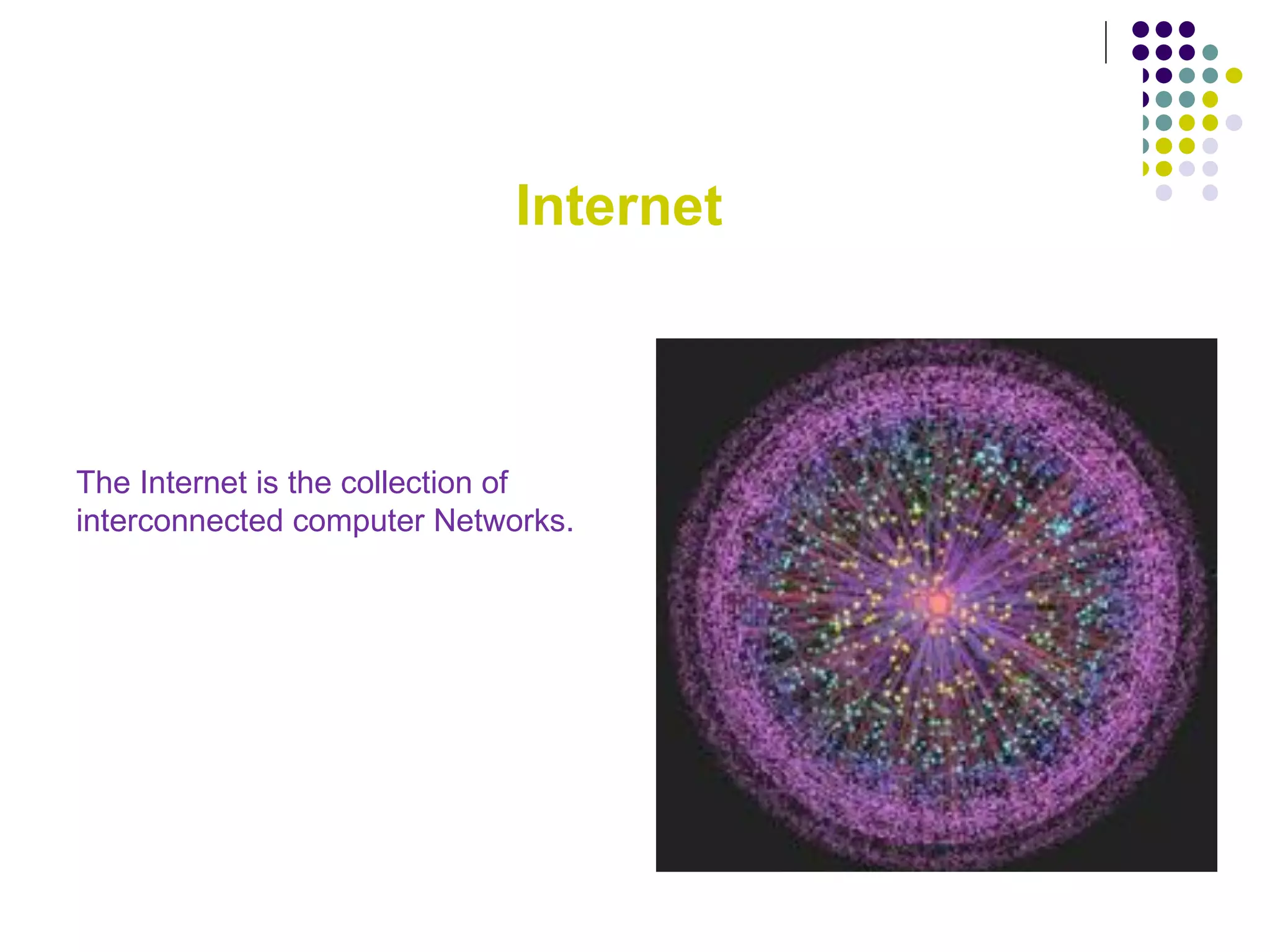 Internet The Internet is the collection of interconnected computer Networks . 