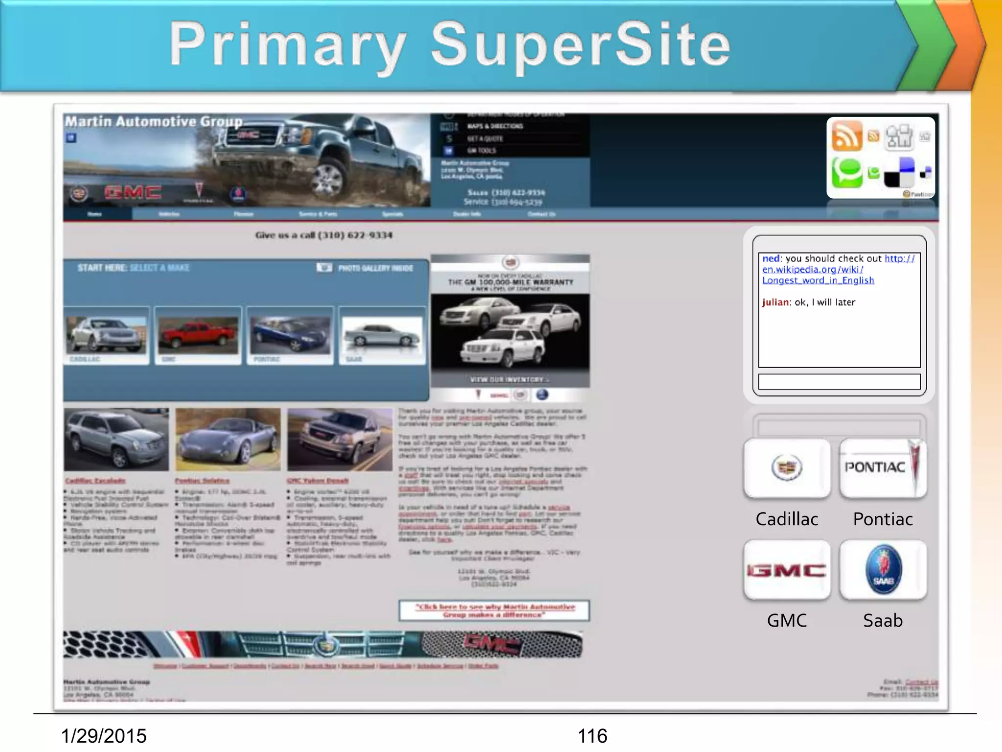 1/29/2015 116
Cadillac Pontiac
GMC Saab
 