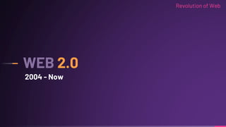 2004 - Now
WEB 2.0
Revolution of Web
 