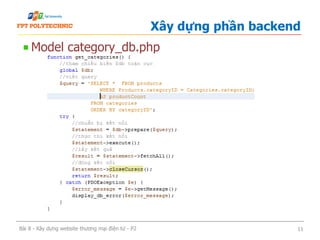 Model category_db.php
Xây dựng phần backend
Bài 8 - Xây dựng website thương mại điện tử - P2 11
 