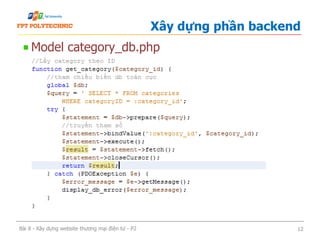 Model category_db.php
Xây dựng phần backend
Bài 8 - Xây dựng website thương mại điện tử - P2 12
 