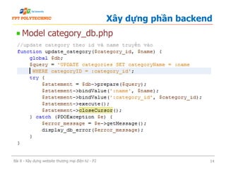 Model category_db.php
Xây dựng phần backend
Bài 8 - Xây dựng website thương mại điện tử - P2 14
 