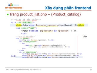 Trang product_list.php – (Product_catalog)
Xây dựng phần frontend
Bài 8 - Xây dựng website thương mại điện tử - P2 17
 