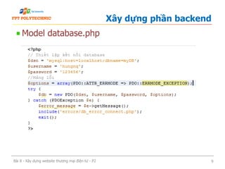 Model database.php
Xây dựng phần backend
Bài 8 - Xây dựng website thương mại điện tử - P2 9
 