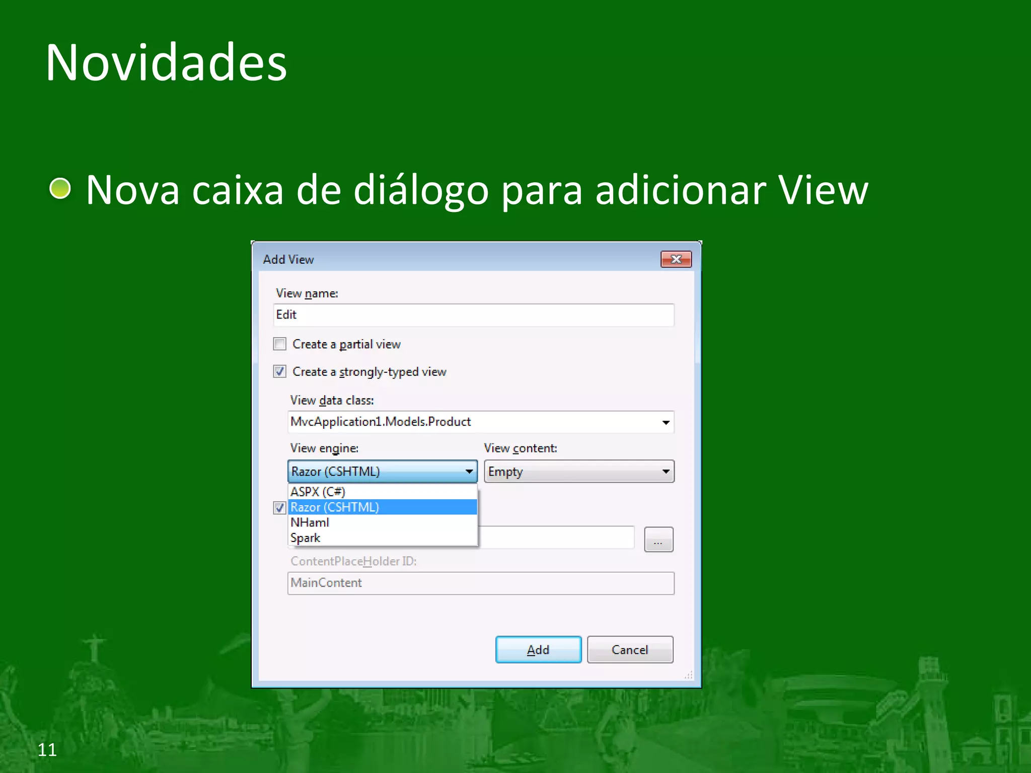 Novidades Nova caixa de diálogo para adicionar View 