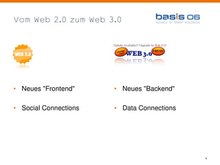 Vom Web 2.0 zum Web 3.0




• Neues "Frontend"     • Neues "Backend"

• Social Connections   • Data Connections




                                            9
 