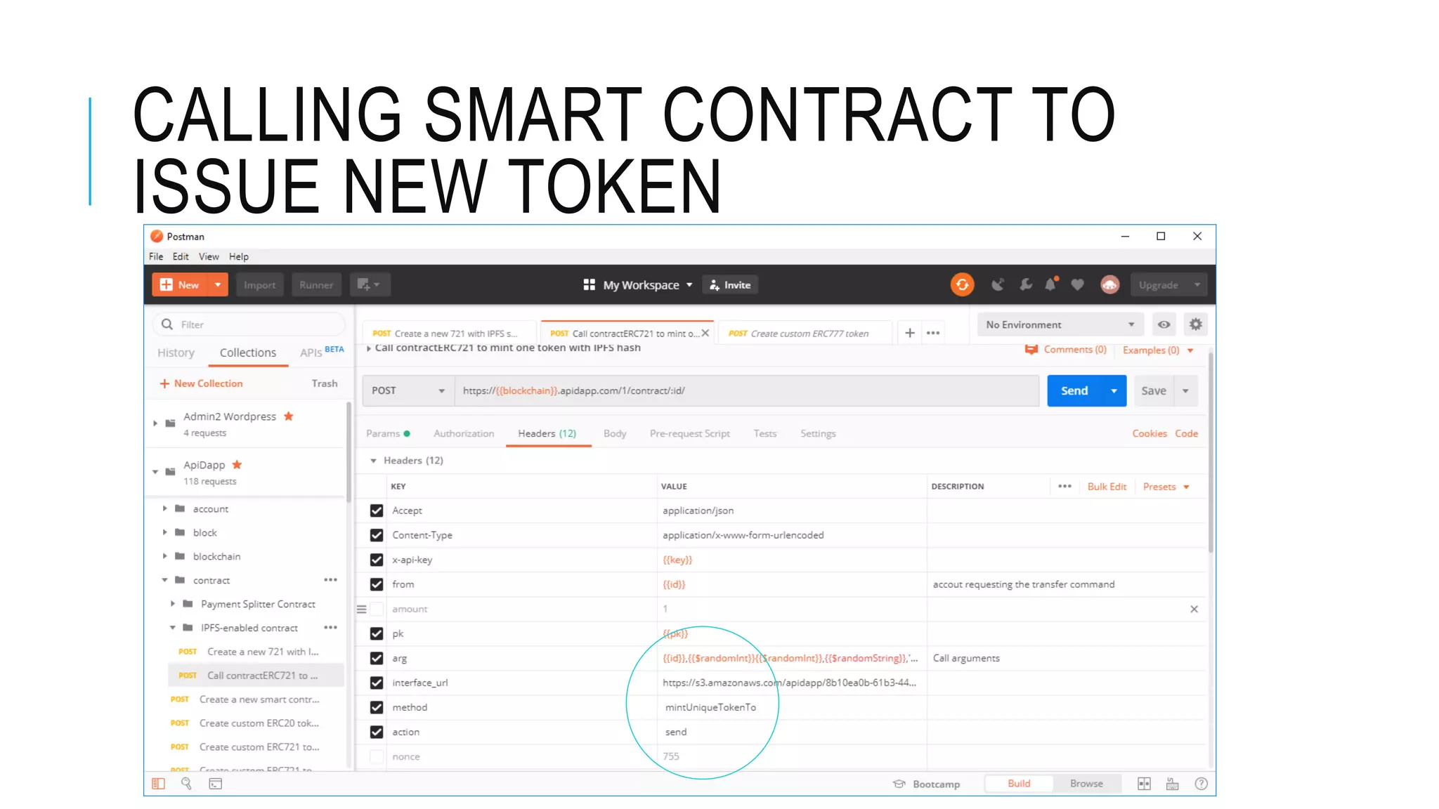 CALLING SMART CONTRACT TO
ISSUE NEW TOKEN
 