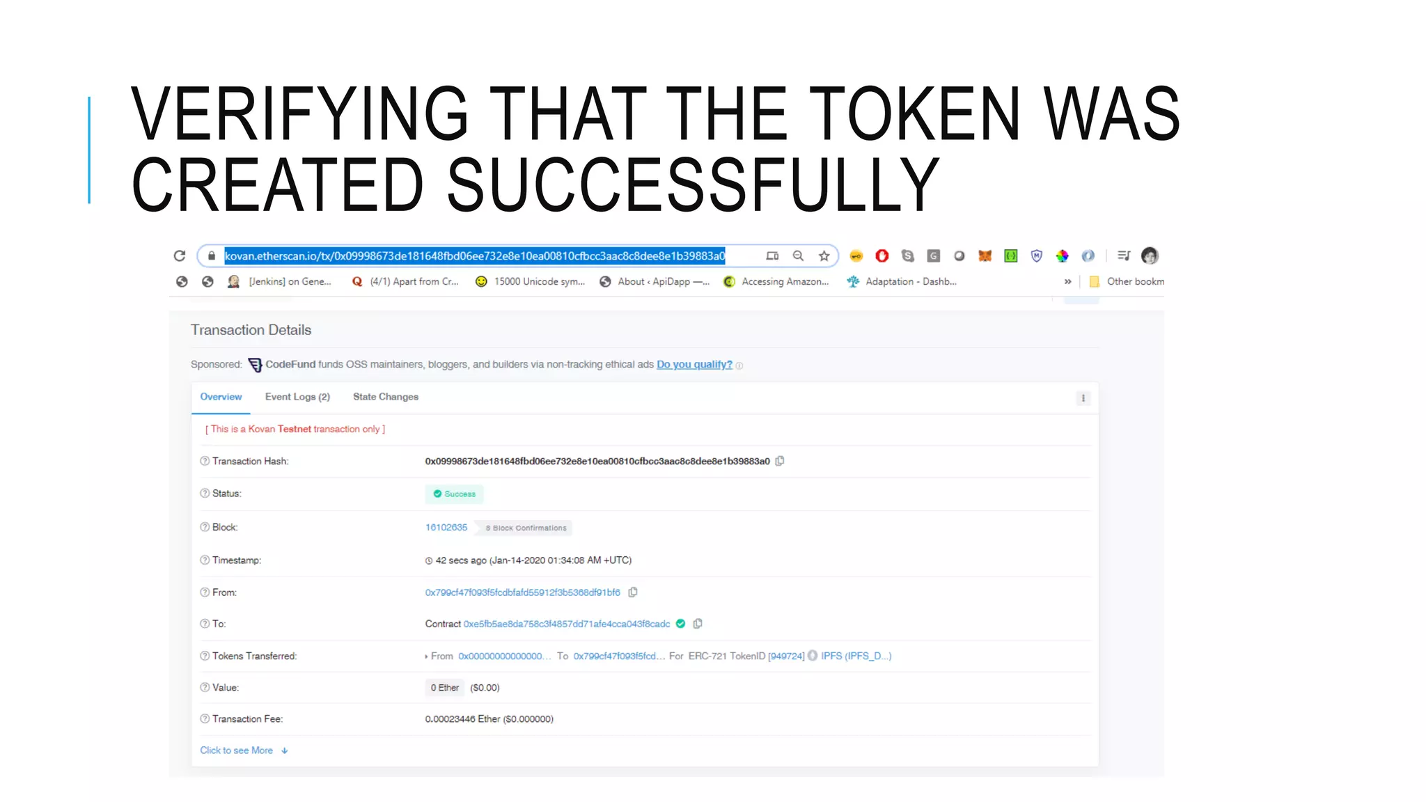 VERIFYING THAT THE TOKEN WAS
CREATED SUCCESSFULLY
 