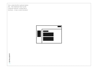 This is what the ﬁrst website looked
like... The traditional ‘hook’ of the
corporate website. It looked like a
brochure... it was a static brochure!
 © TOTAL IDENTITY




        5
 