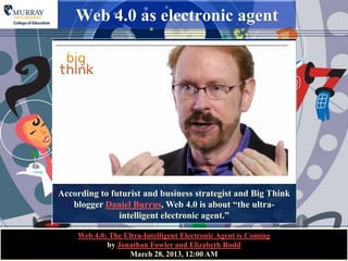 Web 4.0 as electronic agent




According to futurist and business strategist and Big Think
   blogger Daniel Burrus, Web ...