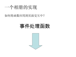 一个相册的实现
如何将函数应用到页面交互中？


     事件处理函数
 