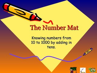 The Number Mat Knowing numbers from 10 to 1000 by adding in tens. 