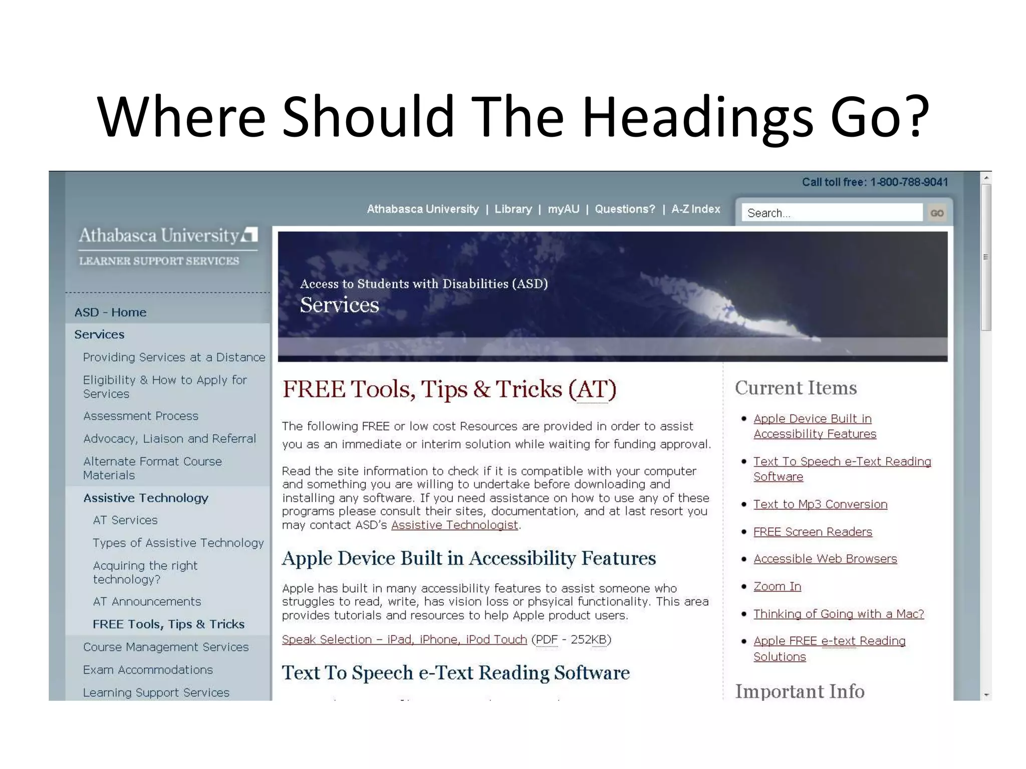 Where Should The Headings Go?
 