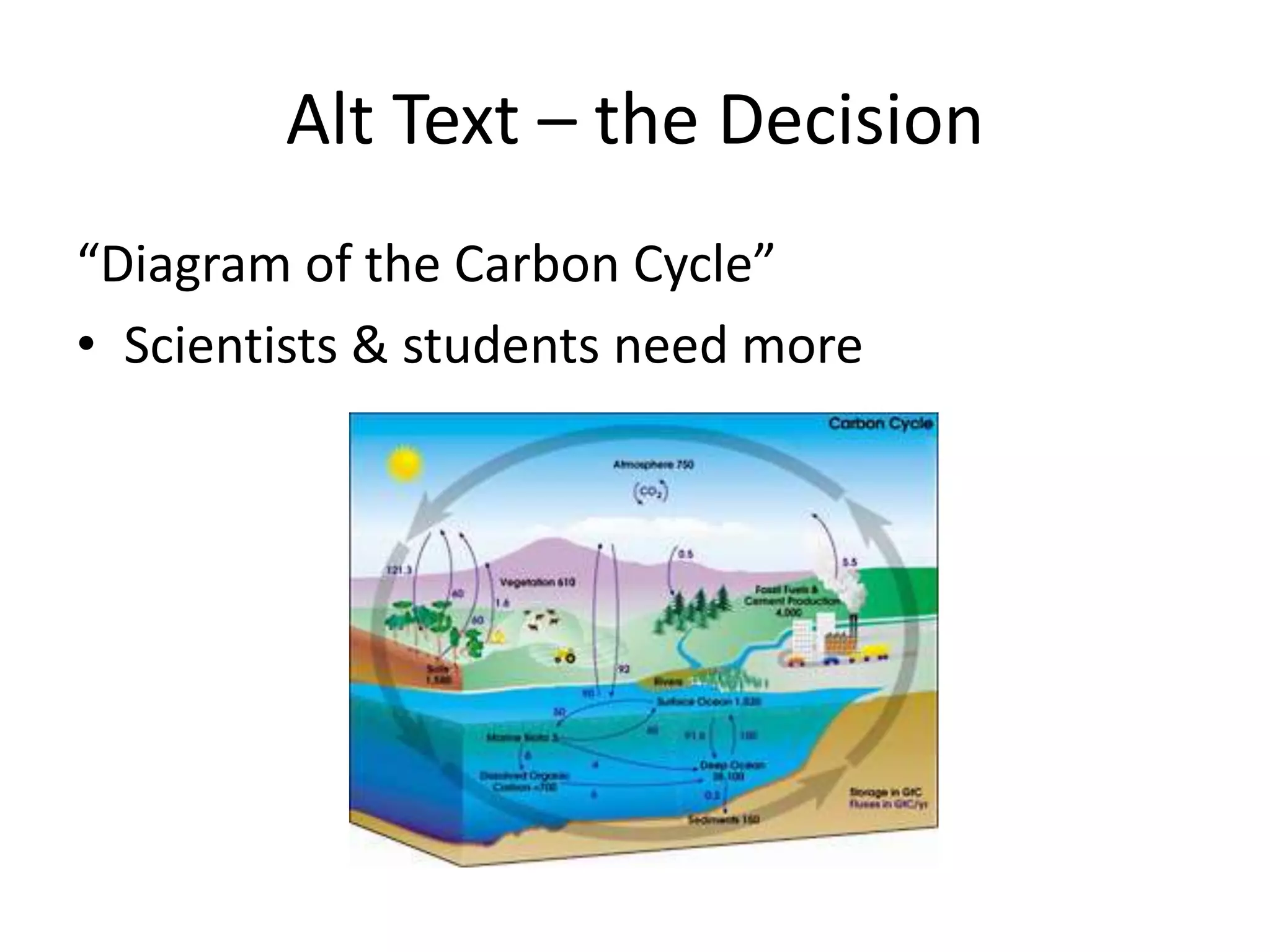Alt Text – the Decision
“Diagram of the Carbon Cycle”
• Scientists & students need more
 