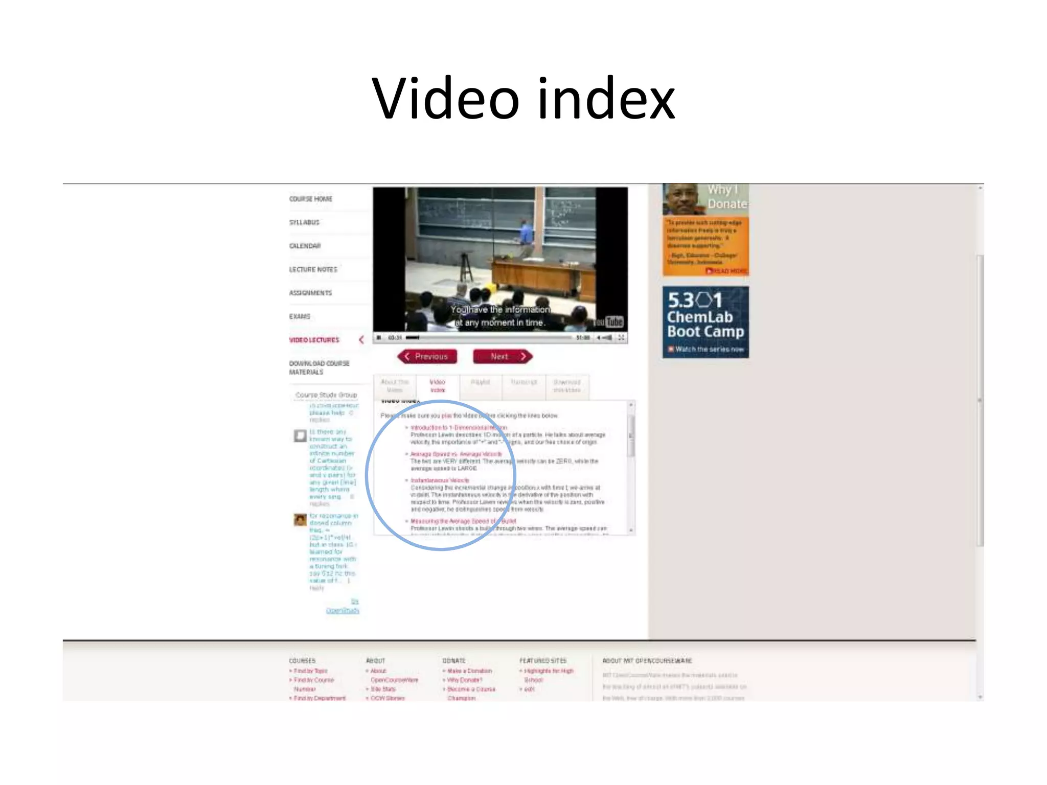 Video index
 