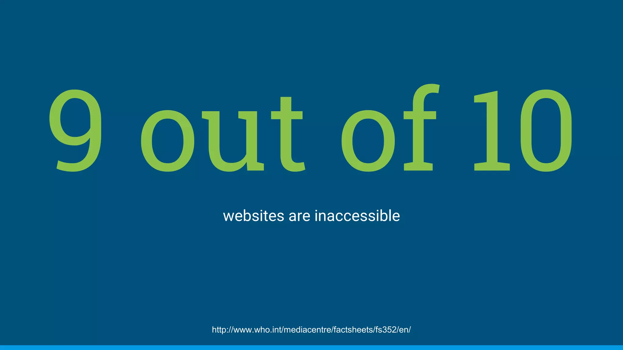 9 out of 10websites are inaccessible
http://www.who.int/mediacentre/factsheets/fs352/en/
 