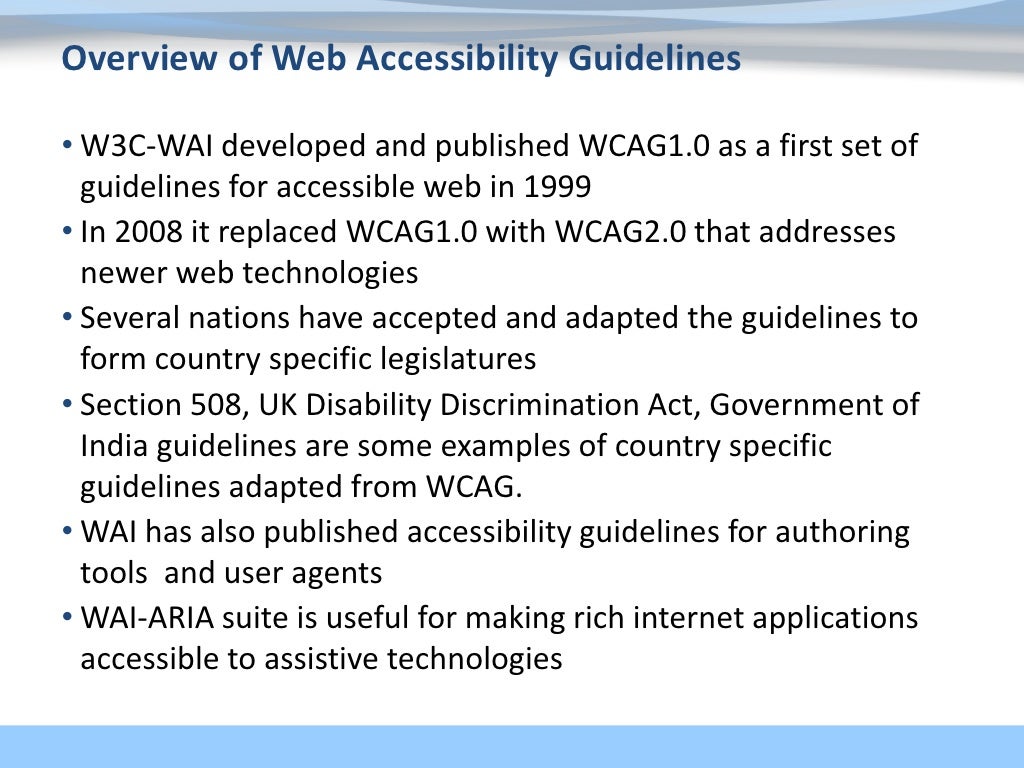 Overview of  Accessibility Guidelines