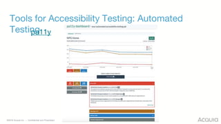 ©2018 Acquia Inc. — Confidential and Proprietary
Tools for Accessibility Testing: Automated
Testingpa11y
 