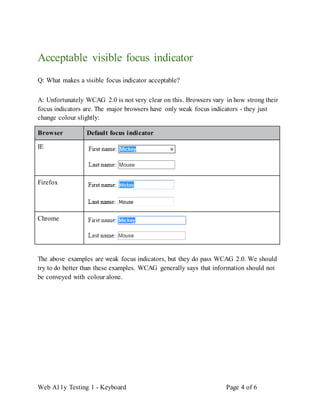 Web accessibility testing 1 - keyboard