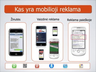 Kas yra mobilioji reklama Žinutės Vaizdinė reklama Reklama paieškoje 