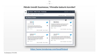 Päivän trendit Suomessa / Pinnalla-laskurin korvike?
Kuvakaappaus 27.10.2020
34
https://www.trendsmap.com/local/finland
 