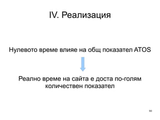 IV. Реализация Ден 2-3 Време на сайта  Avg. Time on Site  Важен показател, но с нюанси 