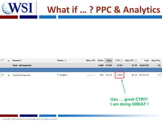 What if … ? PPC & Analytics




               Uau … great CTR!!!
               I am doing GREAT !
 