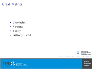 Great Metrics
Uncomplex
Relevant
Timely
Instantly Useful
 