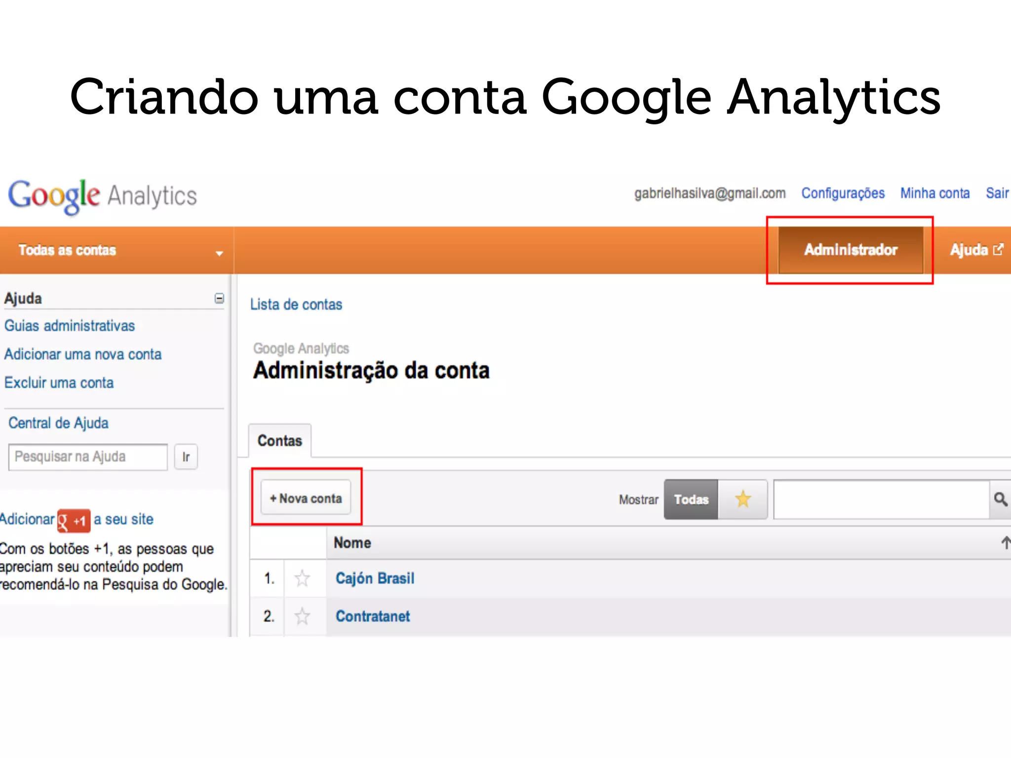 Criando uma conta Google Analytics
 