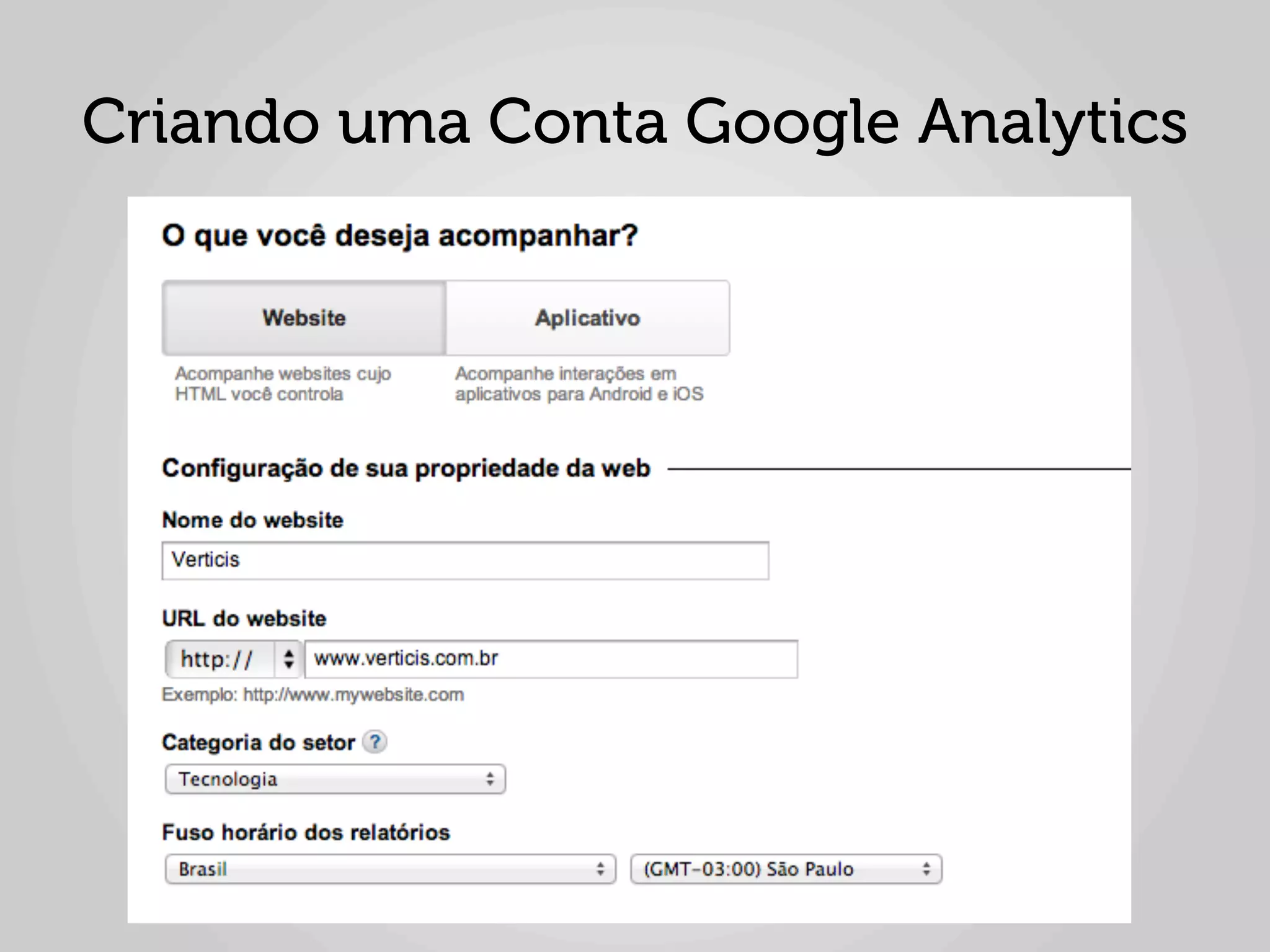 Criando uma Conta Google Analytics
 