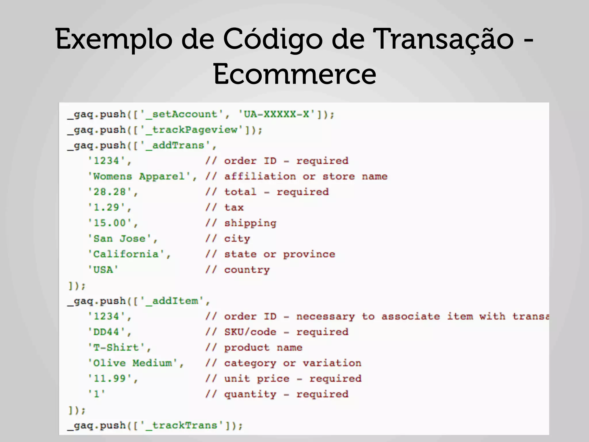 Exemplo de Código de Transação -
          Ecommerce
 
