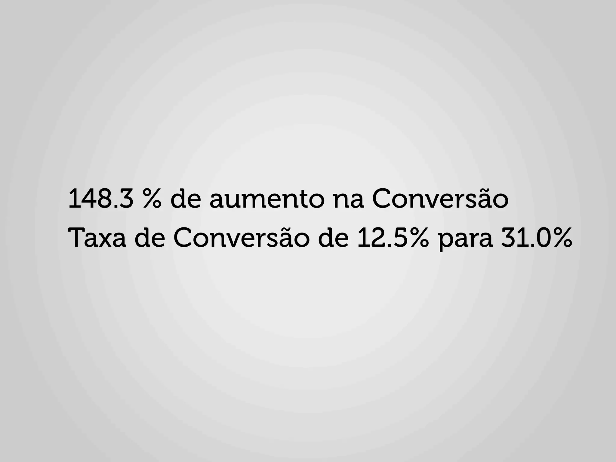 148.3 % de aumento na Conversão
Taxa de Conversão de 12.5% para 31.0%
	
  
 