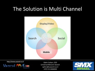 The Solution is Multi Channel




                             Mobile



http://www.usearch.co.il
                              Ophir Cohen, CEO
                           Universal McCann Search
                            ophirc@usearch.co.il
                              +972-52-4466044
 