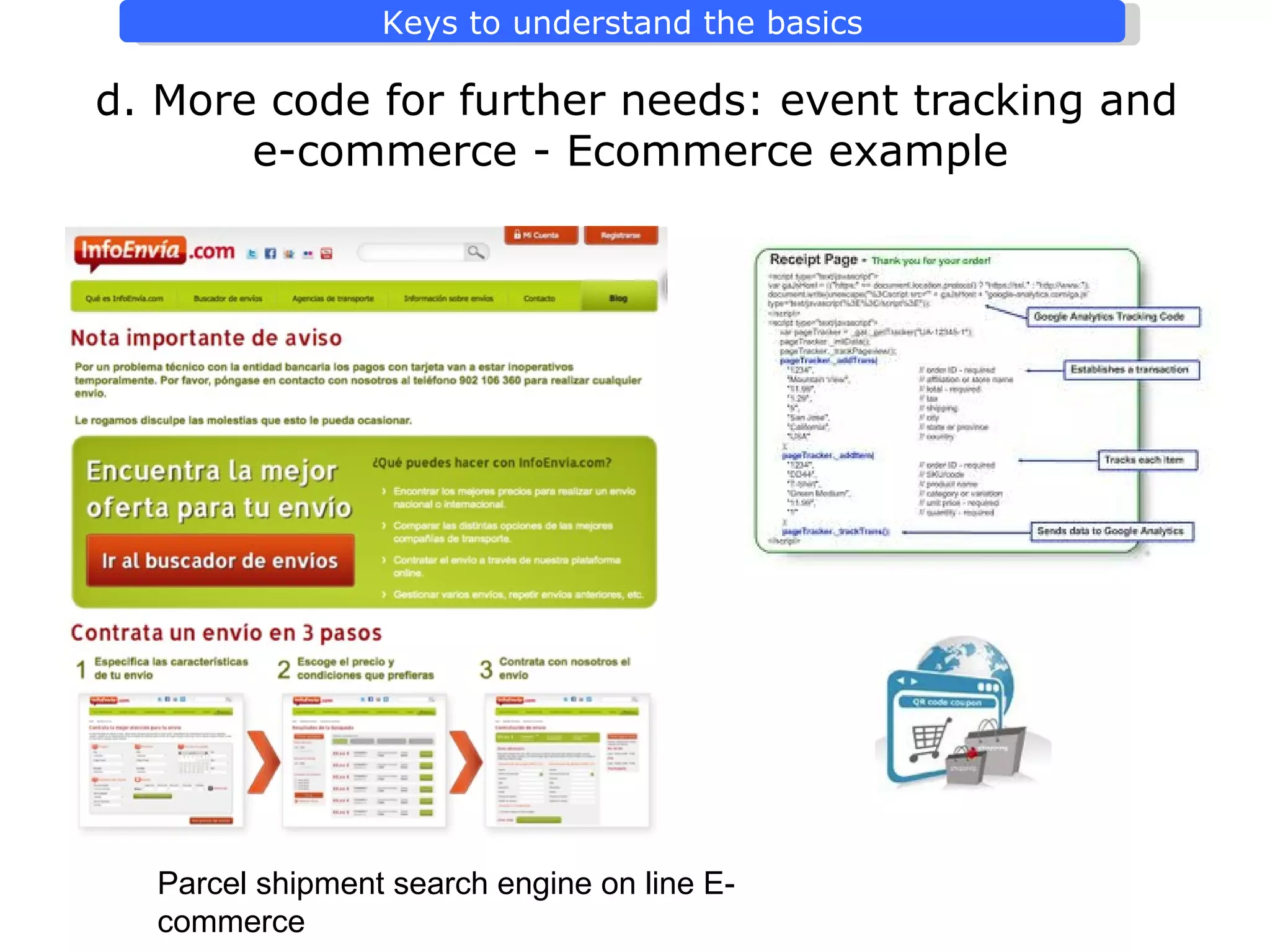 d. More code for further needs: event tracking and e-commerce -  Ecommerce example   Parcel shipment search engine on line E-commerce 