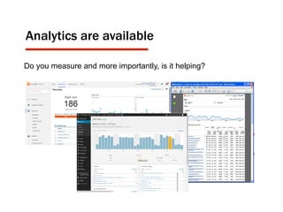 Analytics are available
Do you measure and more importantly, is it helping?
 