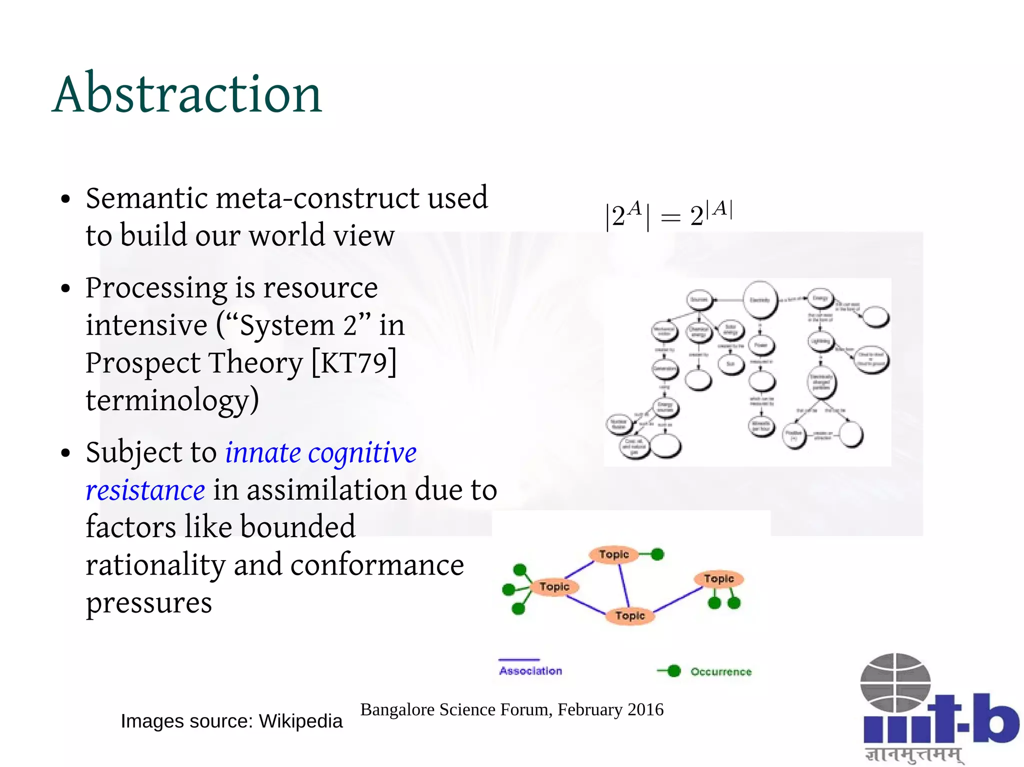 Bangalore Science Forum, February 2016
Abstraction and Expression
Reporting: mostly abstraction
Opinion: mix of abstraction and expression
Emotional reaction: mostly expression
 