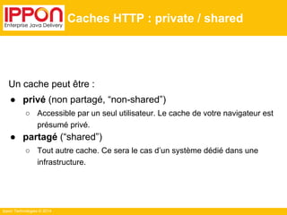 Ippon Technologies © 2014
Caches HTTP : private / shared
Un cache peut être :
● privé (non partagé, “non-shared”)
○ Access...